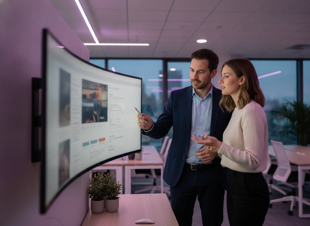 Redaktionsteam bei der gemeinsamen Analyse von Plattformen